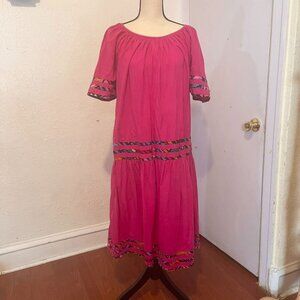 Vintage 1980s Appel Women's L/XL Pink Cotton Mumu House Dress Fun Stripes